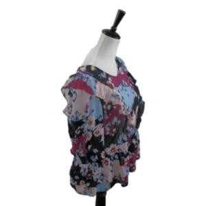 OPHELIA Roe Blue/Burgandy Floral Semi-Sheer Blouse Size Large
